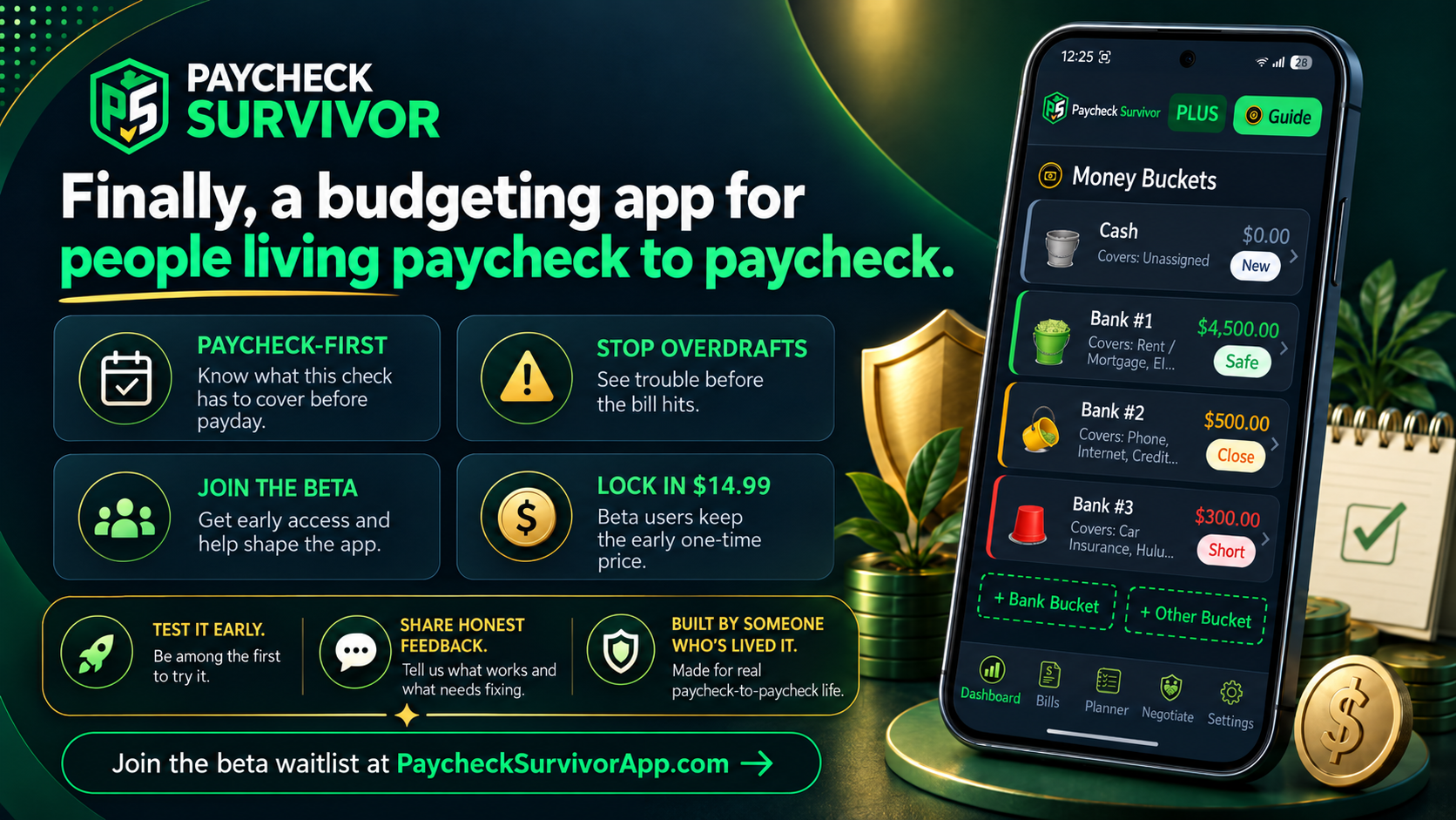 Paycheck Survivor — a budgeting app for people living paycheck to paycheck. Join the beta.